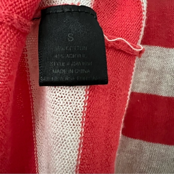 Jealous Tomato Cardigan Sweater Open Front Distressed Striped Coral Cream Sz S - Picture 4 of 5